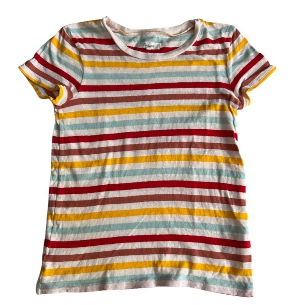 Madewell Short sleeve Crewneck Orange, Yellow & Blue Multi Stripe Sweater Sz XXS